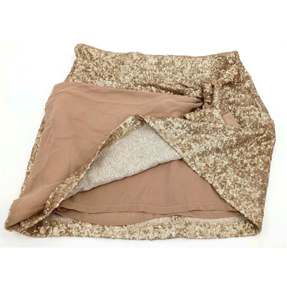 House of Harlow 1960 Champagne Sequin Draped Twist Mini Skirt Quiet Luxury Glam - Picture 6 of 10